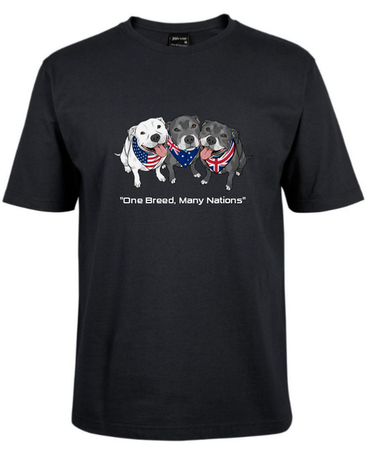 “One Breed, Many Nations” Staffy T-Shirt